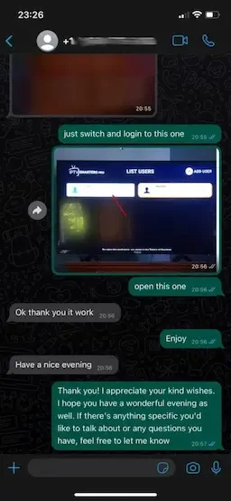 WhatsApp conversation with a customer, 1 of 5